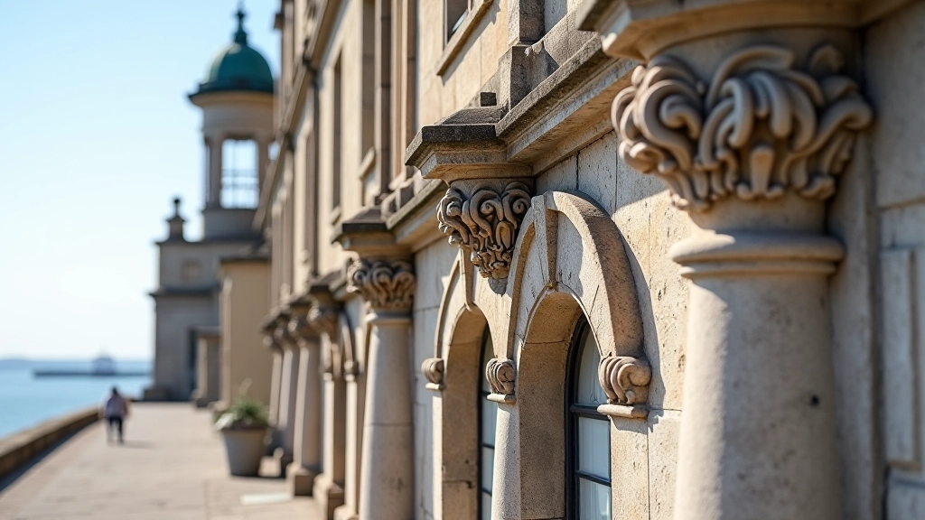 Architectural detail of historic building with ornate stonework and period features