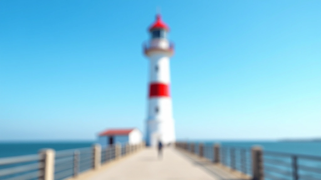 Ventspils lighthouse tower standing white against blue sky with Baltic Sea in background